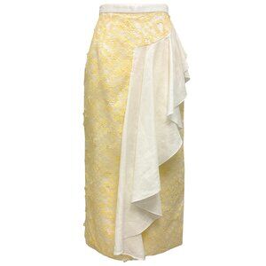 Markarian White / Yellow Floral Embroidered Midi Skirt
